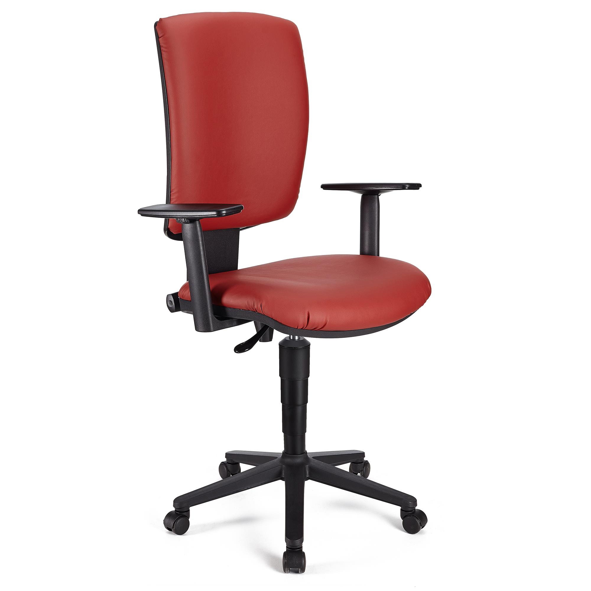 Bürostuhl ATLAS PLUS LEDER, verstellbare Rücken- und Armlehnen, dicke Polsterung, Farbe Rot