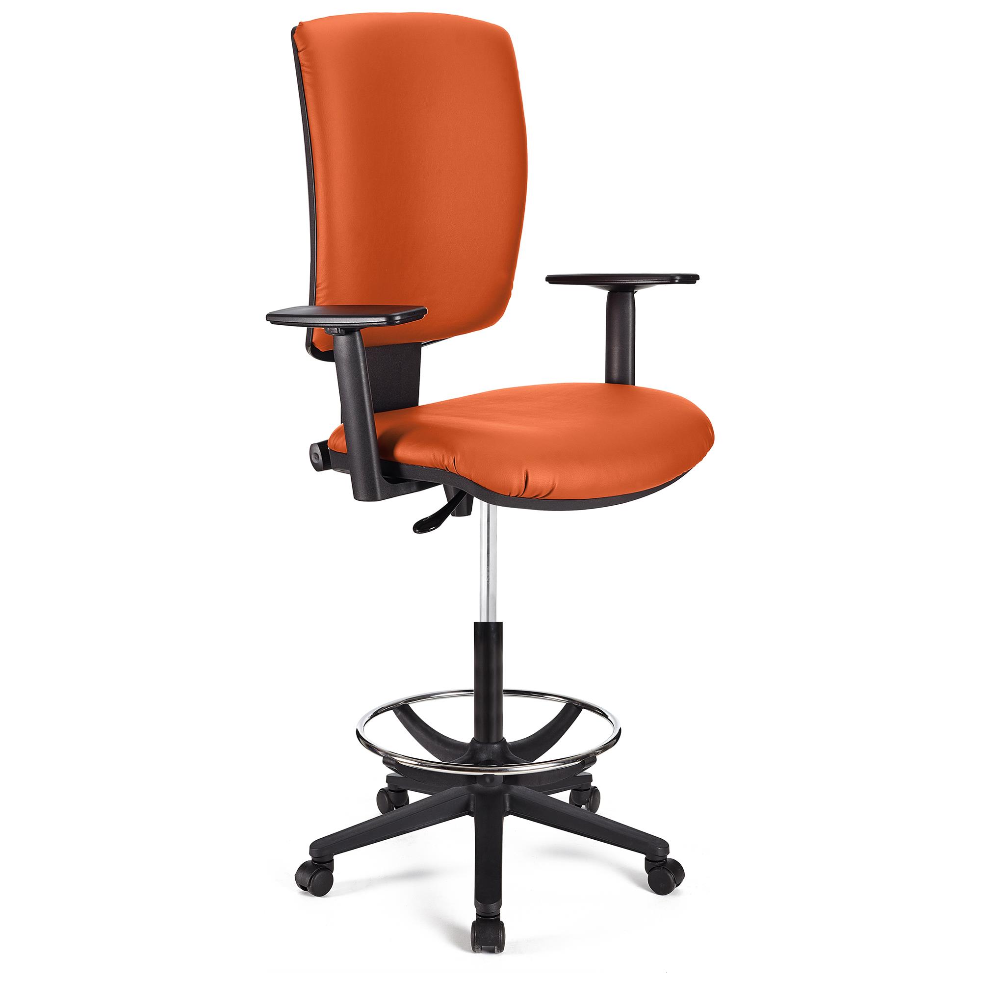 Bürohocker ATLAS PLUS LEDER, verstellbarer Rückenlehne, große Polsterung, Farbe Orange