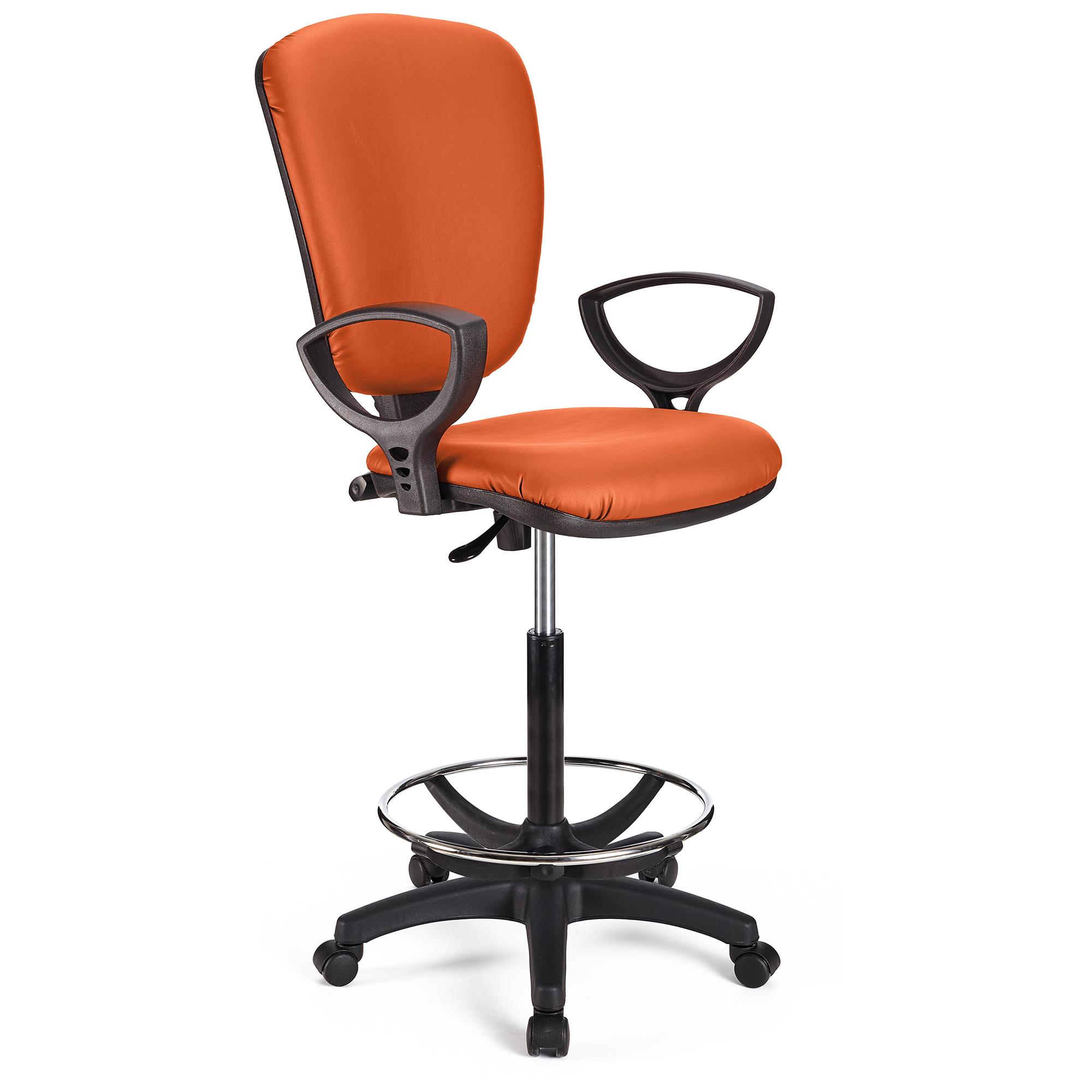 Arbeitshocker KALIPSO LEDER, verstellbare Rückenlehne, dicke Polsterung, Farbe Orange