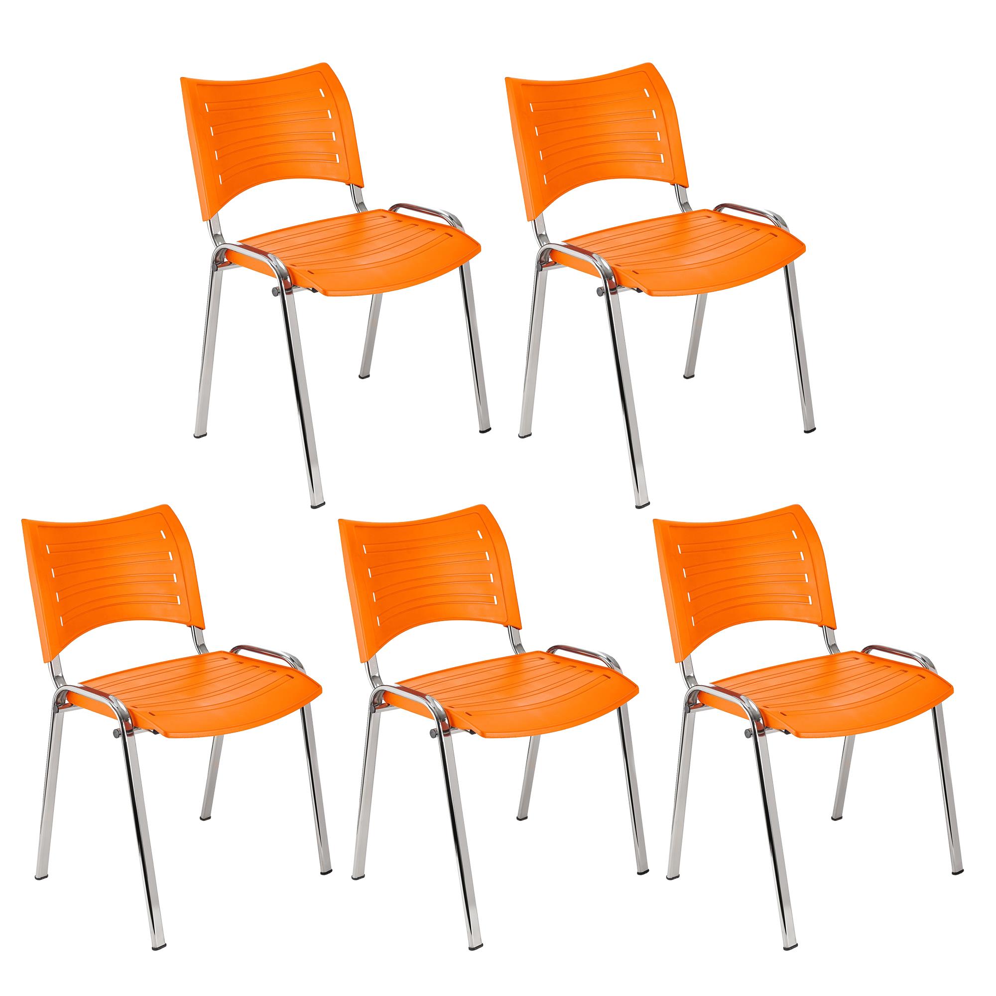 Im 5er-Set: Besucherstuhl ELVA C, stapelbar und sehr praktisch, Stuhlbeine aus verchromtem Stahl, Farbe Orange