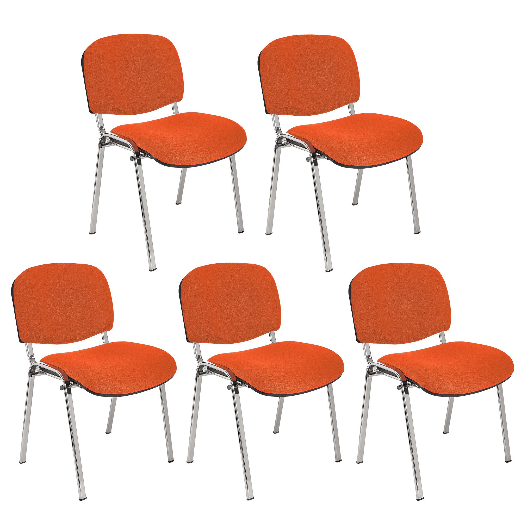 Im 5er-Set: Konferenzstuhl MOBY BASE mit verchromten Stuhlbeinen, bequem und praktisch, stapelbar, Farbe Orange
