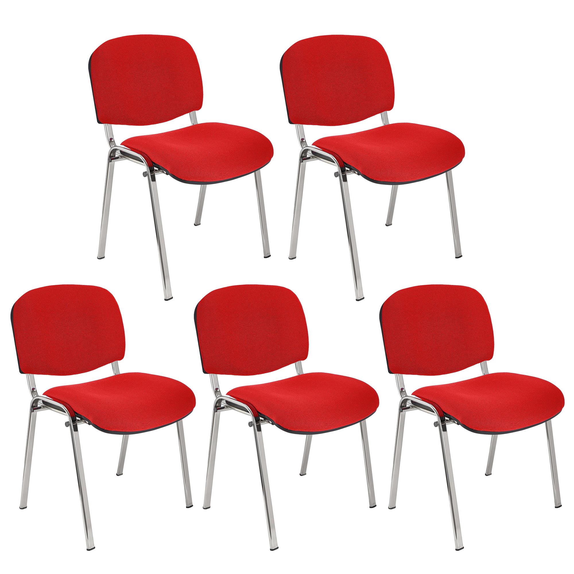 Im 5er-Set: Konferenzstuhl MOBY BASE mit verchromten Stuhlbeinen, bequem und praktisch, stapelbar, Farbe Rot