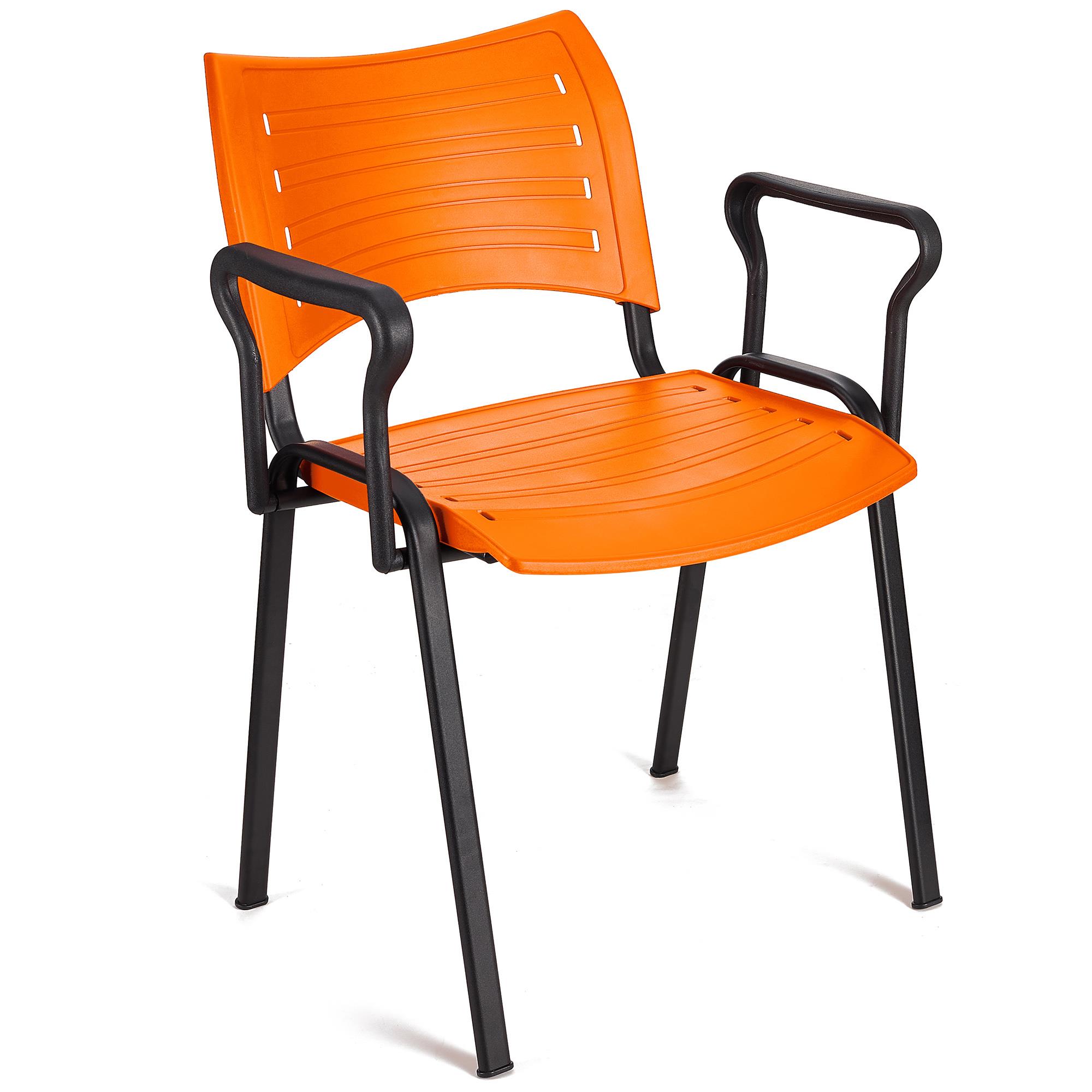 Besucherstuhl ELVA B MIT ARMLEHNEN, stapelbar und sehr praktisch, schwarze Stuhlbeine, Farbe Orange