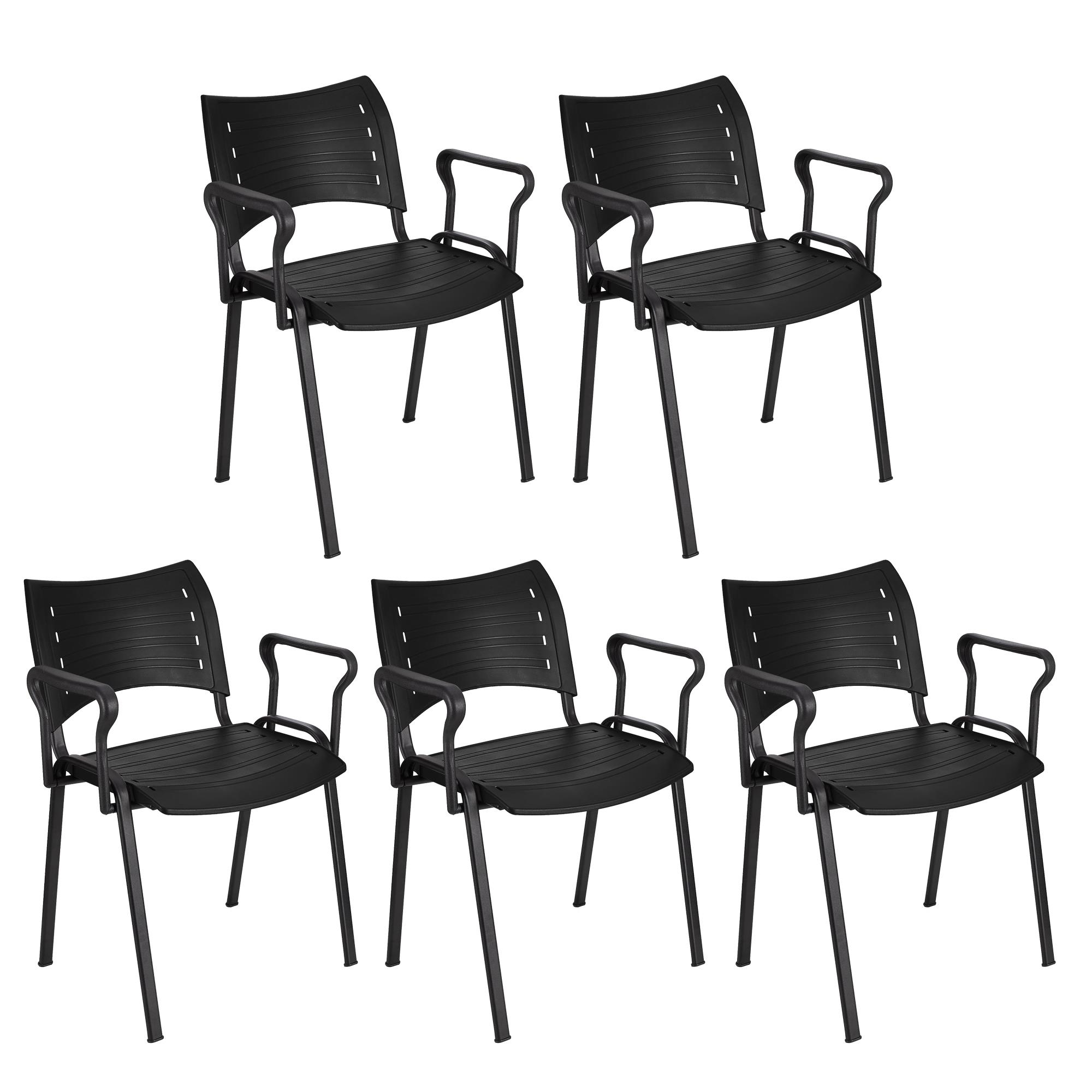 Im 5er-Set: Besucherstuhl ELVA B MIT ARMLEHNEN, stapelbar und sehr praktisch, schwarze Stuhlbeine, Farbe Schwarz