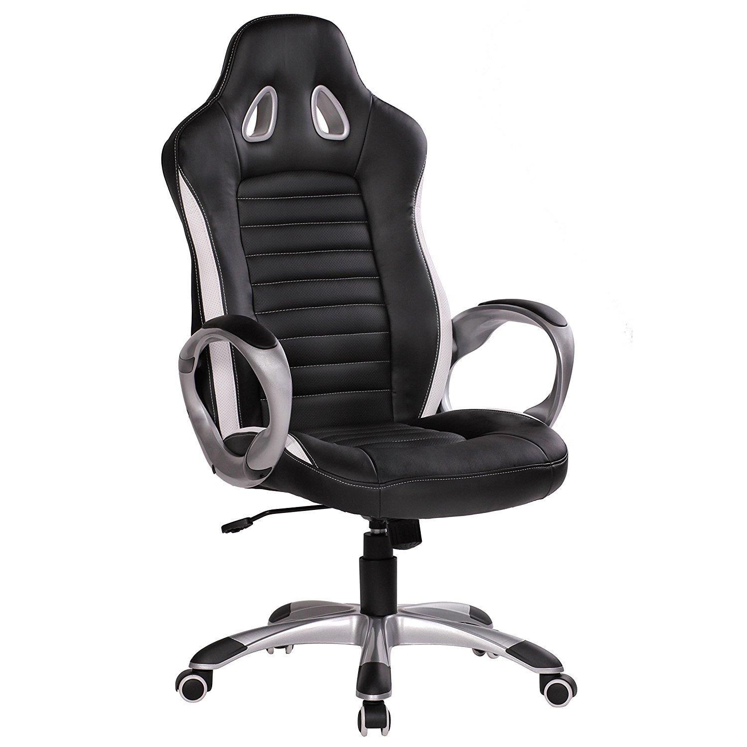Gaming-Stuhl MUSAKU, exklusives Design mit Ziernähten, hohe Qualität, Leder, Farbe Schwarz