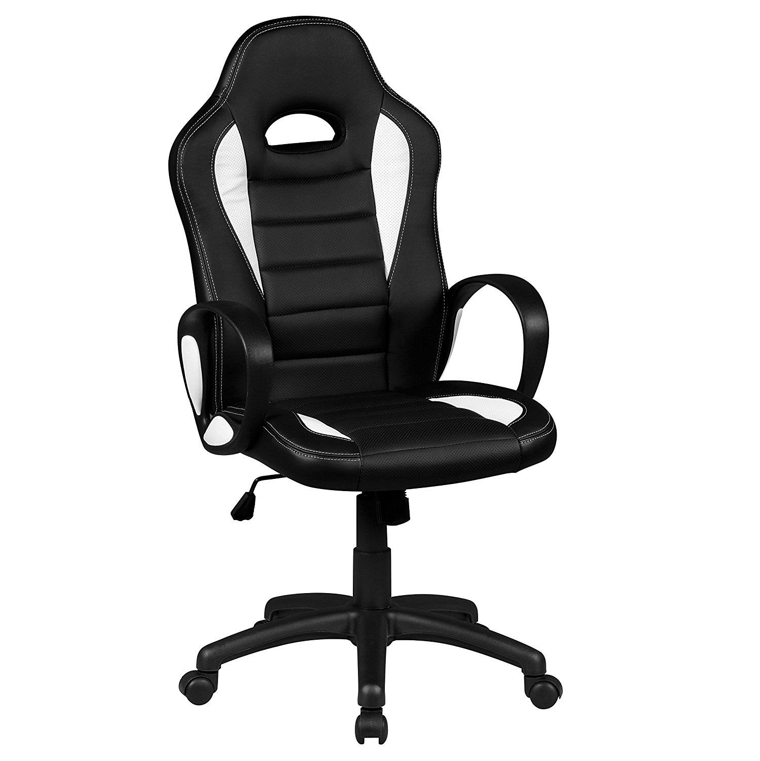 Gaming-Stuhl SEAN, sportliches Design, sehr bequem, Lederbezug, Farbe Schwarz / Weiß