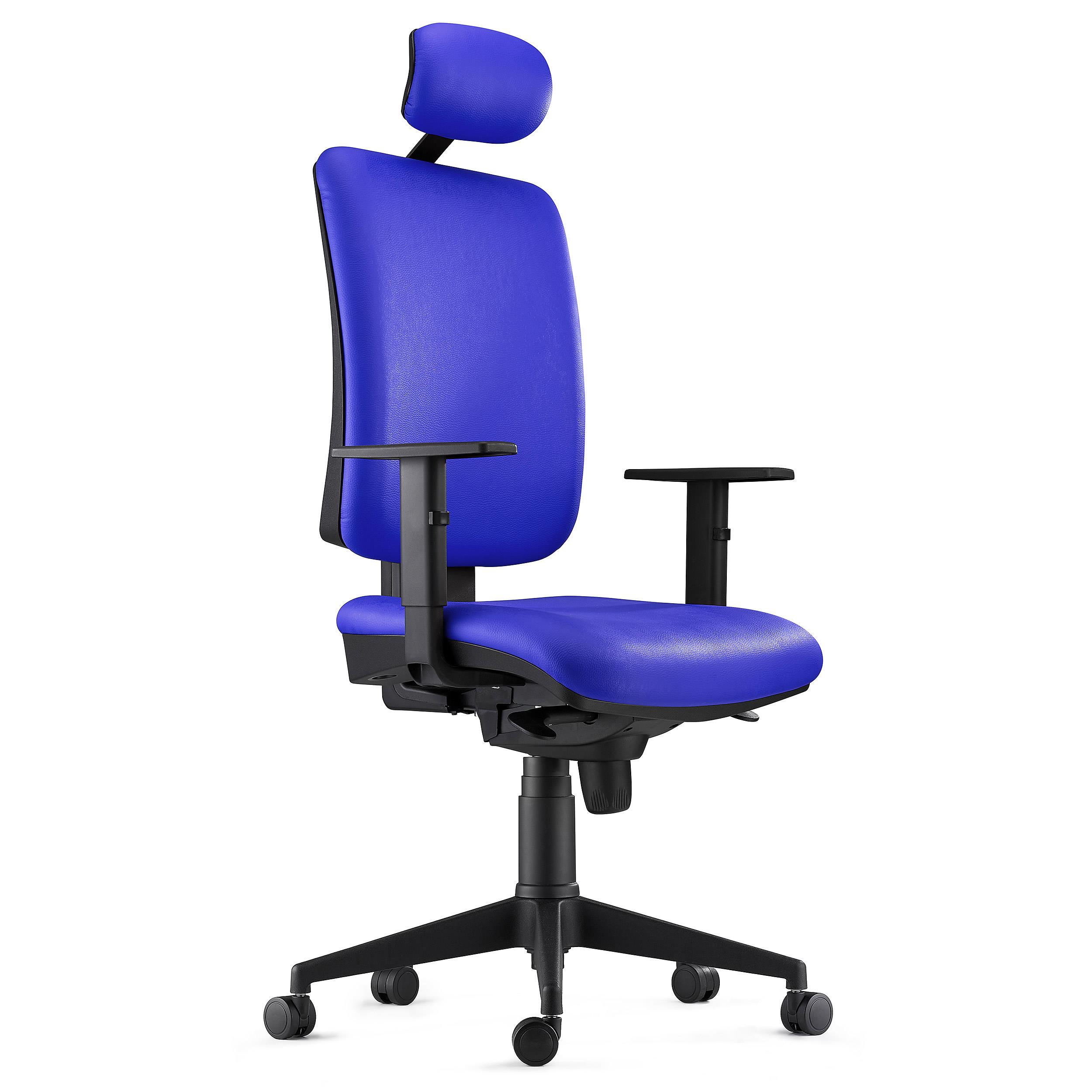 Ergonomischer Bürostuhl PIERO LEDER mit Kopfstütze, verstellbare Armlehnen, Farbe Blau