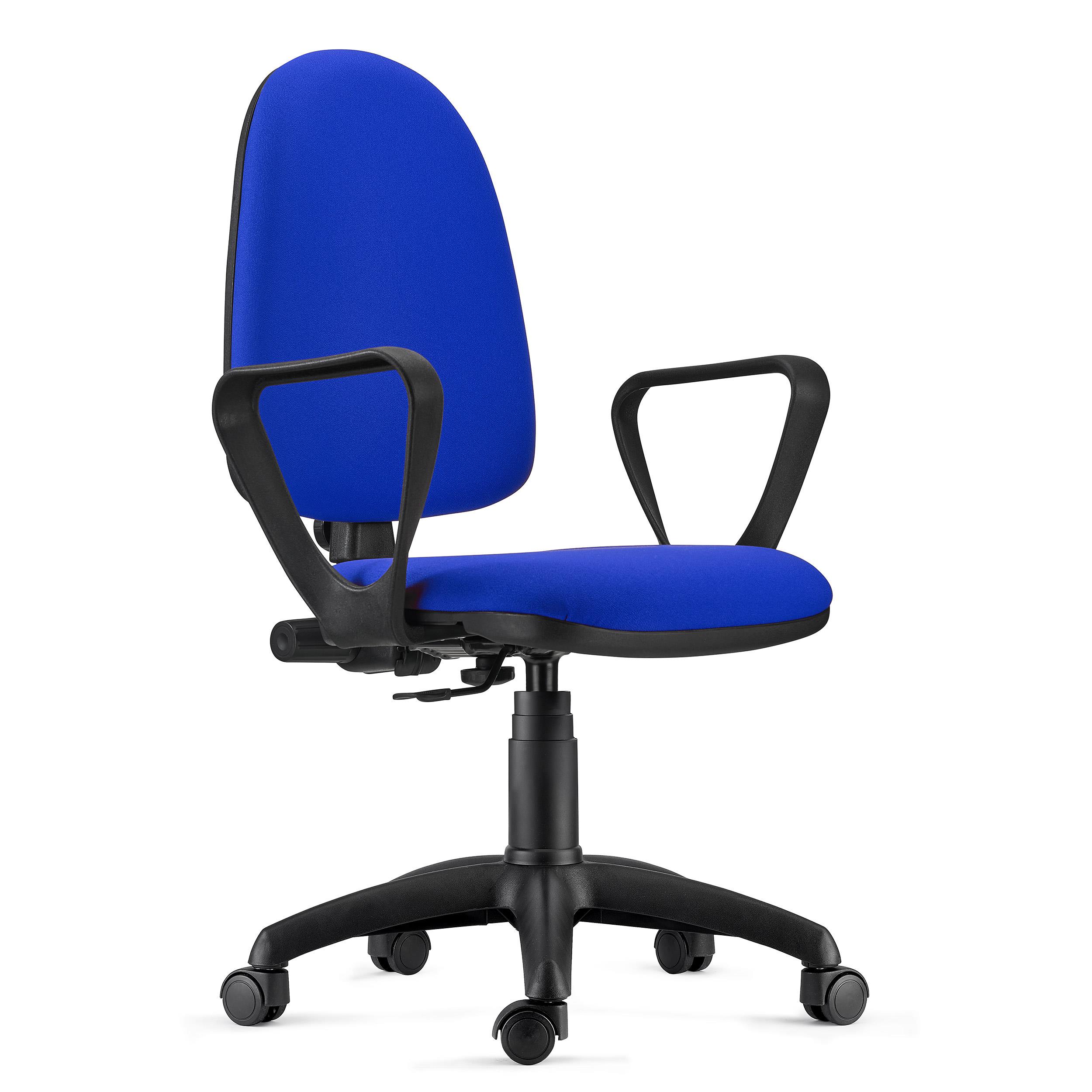 Bürodrehstuhl ANDREA, robust und vielseitig, Stoffbezug, verstellbare Rückenlehne, Armlehnen, Farbe Blau