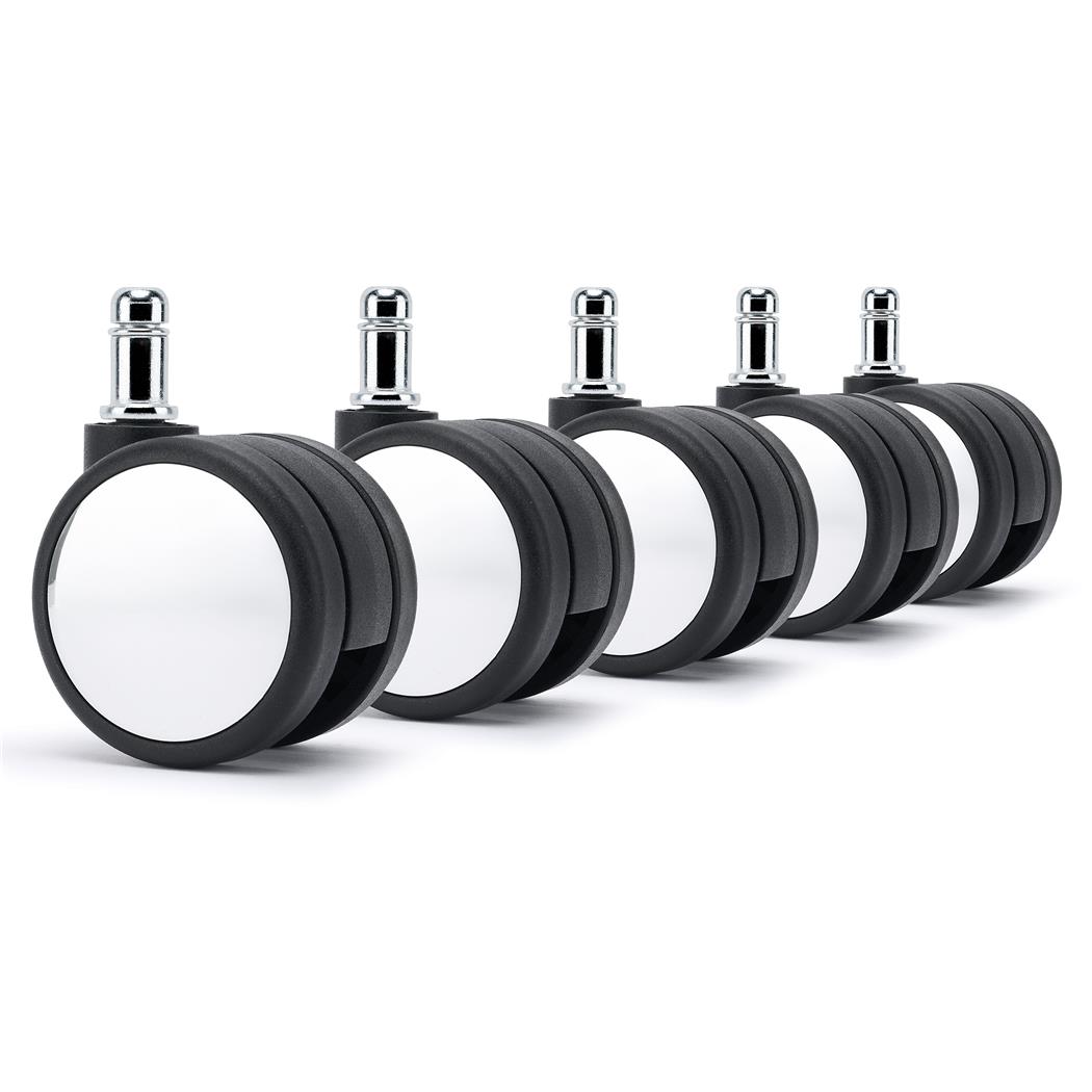 5er Set Teppichbodenrollen H2, Kunststoff, Kontrast-Design Weiß mit Schwarz