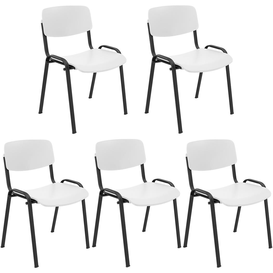 5er Set Konferenzstuhl MILKY, schönes schlichtes Design, stapelbar, schwarze Stuhlbeine, Kunststoff, Farbe Weiß