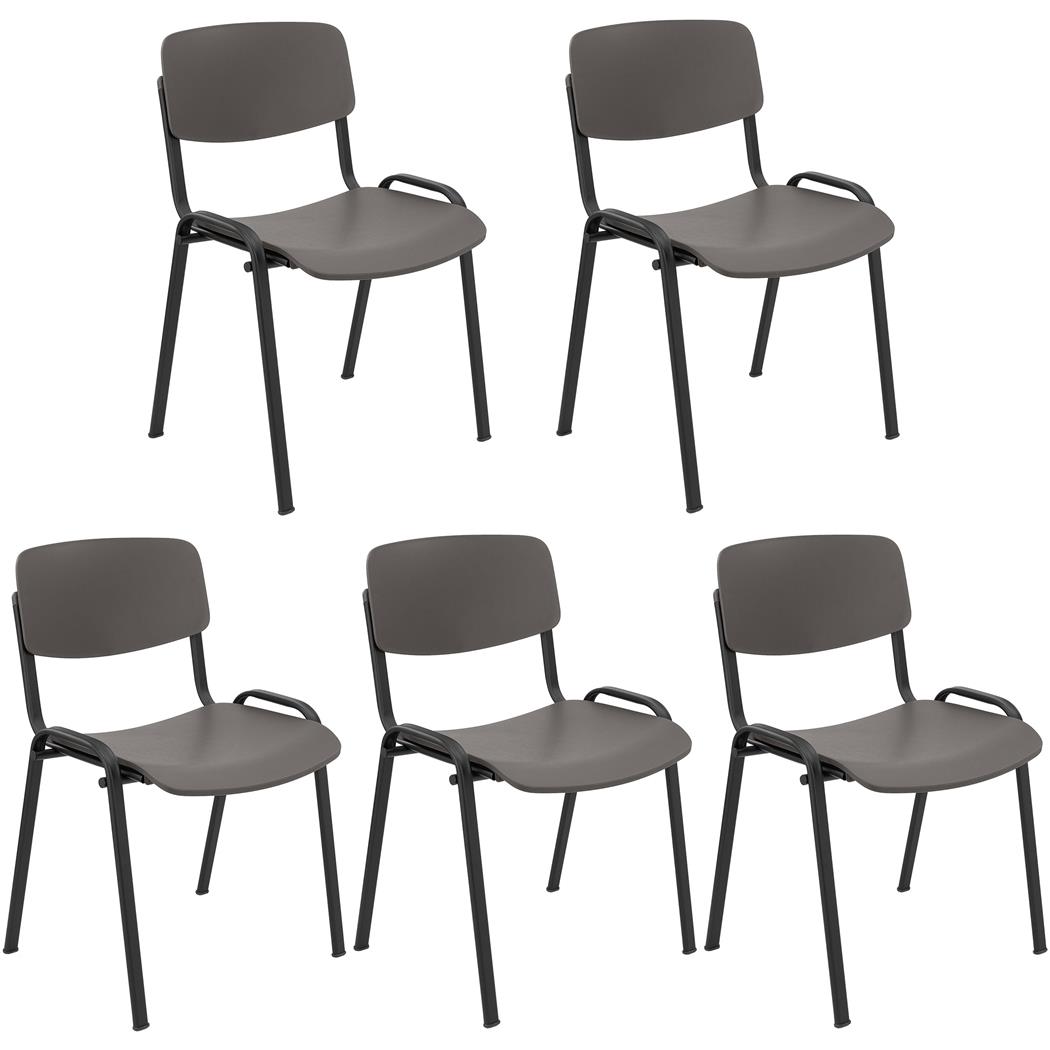5er Set Konferenzstuhl MILKY, schönes schlichtes Design, stapelbar, schwarze Stuhlbeine, Kunststoff, Farbe Grau