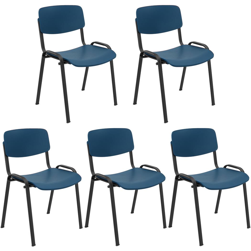 5er Set Konferenzstuhl MILKY, schönes schlichtes Design, stapelbar, schwarze Stuhlbeine, Kunststoff, Farbe Blau
