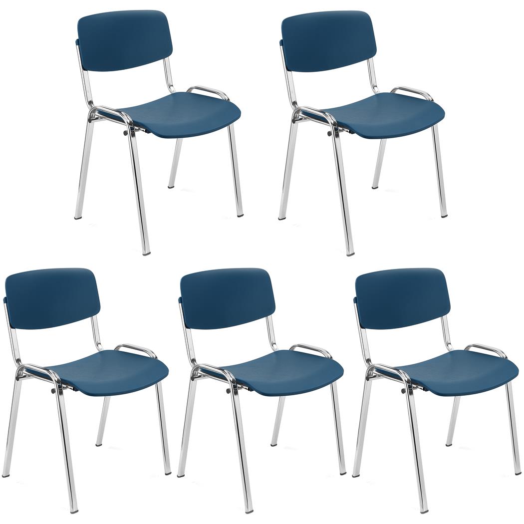 5er Set Konferenzstuhl MILKY, schönes schlichtes Design, stapelbar, verchromte Stuhlbeine, Kunststoff, Farbe Blau