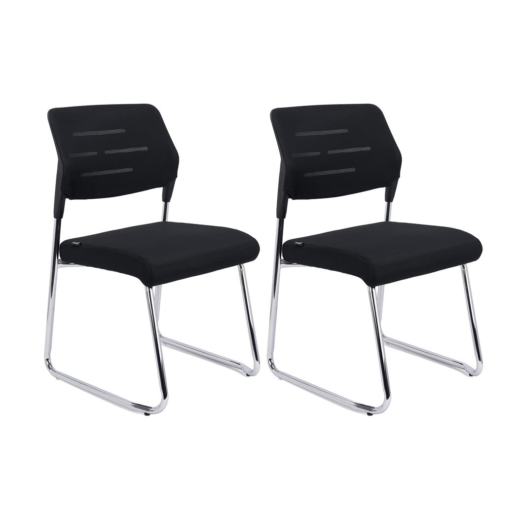 2er Set Besucherstühle FOSTER, elegantes, modernes Design, Chrom-Gestell, Netzstoffrückenlehne, Farbe Schwarz