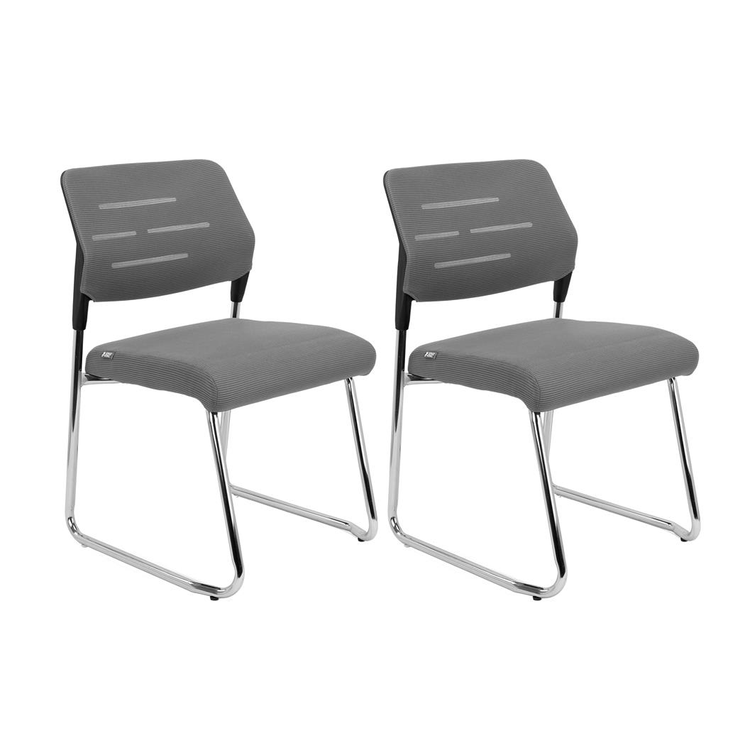 2er Set Besucherstühle FOSTER, elegantes, modernes Design, Chrom-Gestell, Netzstoffrückenlehne, Farbe Grau 