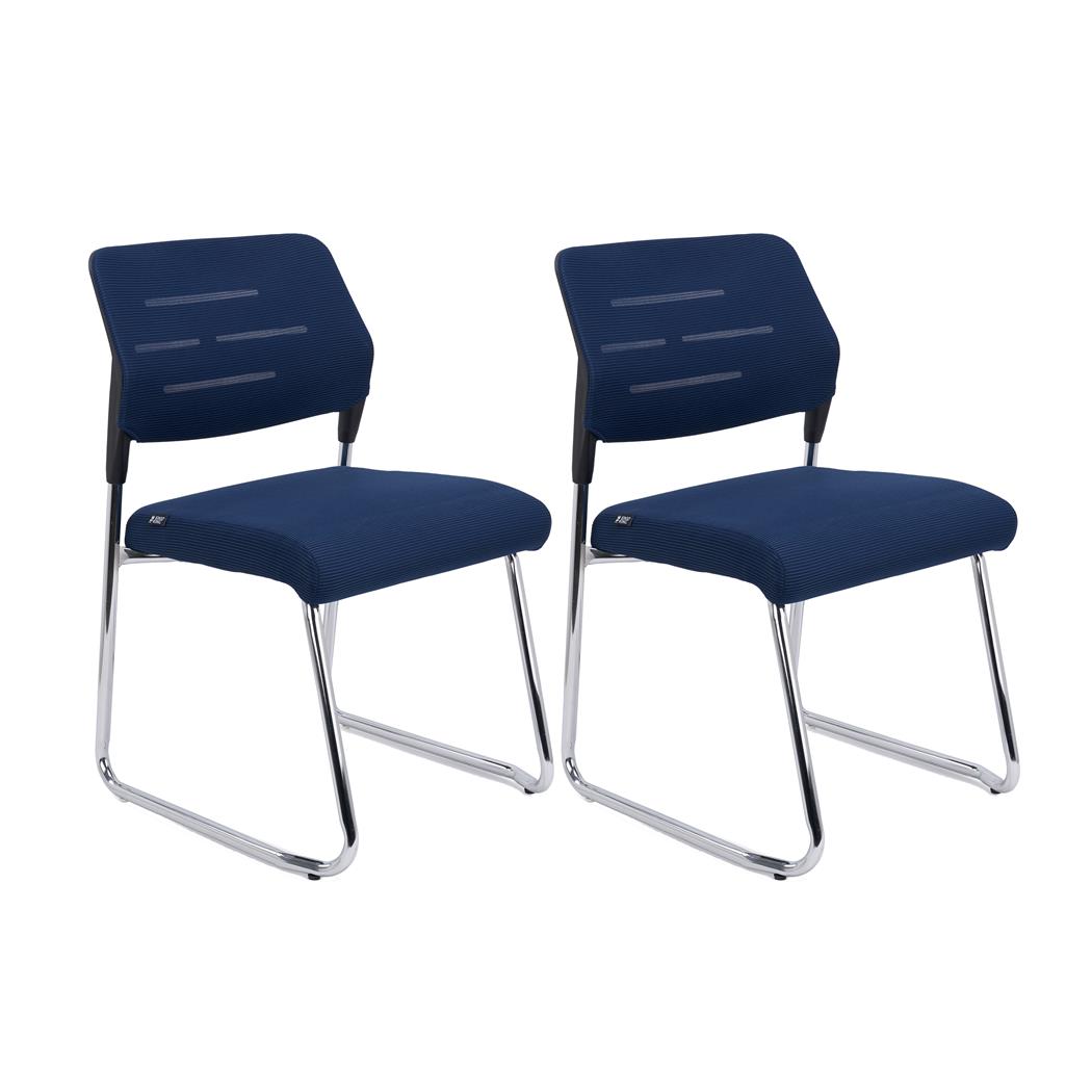 2er Set Besucherstühle FOSTER, elegantes, modernes Design, Chrom-Gestell, Netzstoffrückenlehne, Farbe Blau