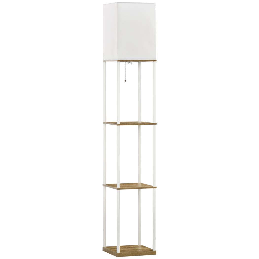 Bürolampe LUXOR, elegante Stehlampe mit 3 praktischen Ablagen und Stoff-Lampenschirm, Farbe Weiß