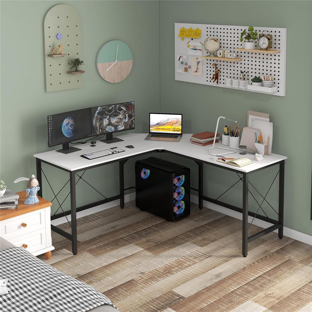 Computertisch MARLY, 150x150x76 cm, Metall und Holz, Farbe Schwarz/Weiß 