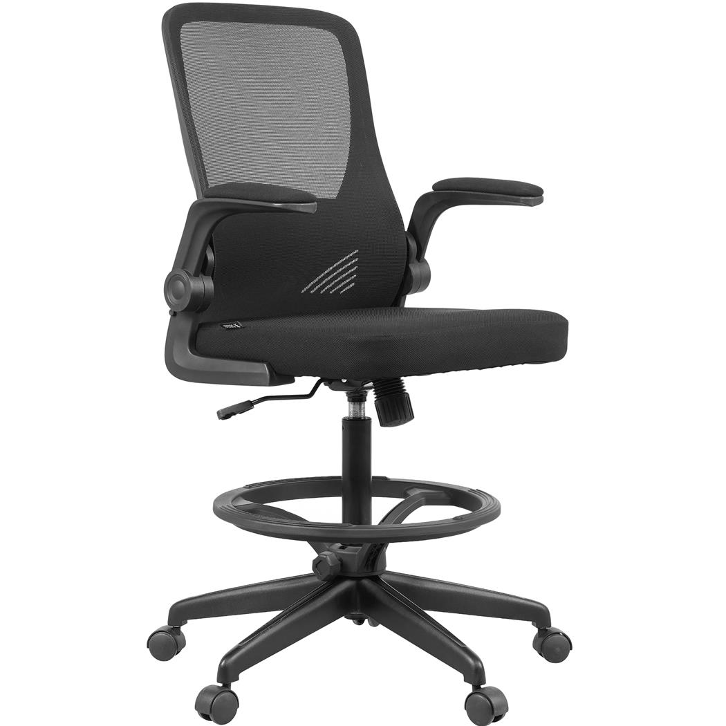 Bürohocker FOLD, klappbare Rückenlehne und Armlehnen, atmungsaktiver Netzstoff, Farbe Schwarz