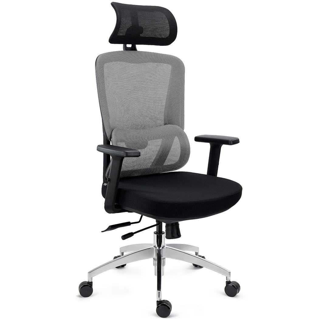 DEMO# Ergonomischer Bürostuhl SUPRA MAX mit Kopf- und Lordosenstütze, 3D-Armlehnen, tiefenverstellbarer Sitz, Farbe Grau