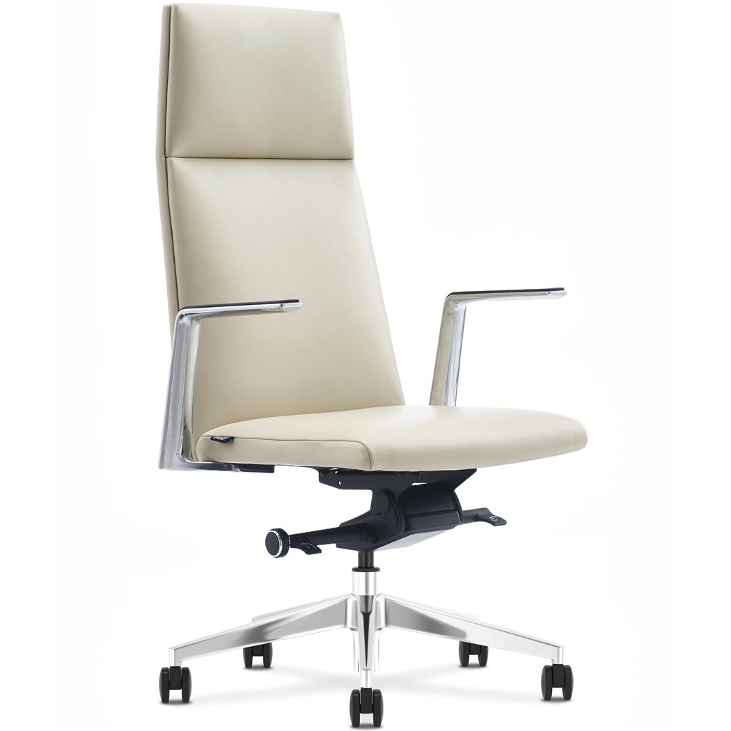 Chefsessel TORINO, elegantes modernes Design, Aluminium-Gestell und Armlehnen, Echtleder, Farbe Creme