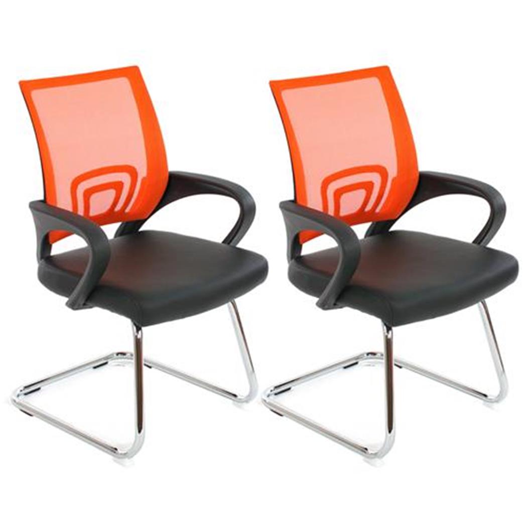 Im 2er-Set: Konferenzstuhl SEOUL NET, sehr bequem mit Netzstoff und Leder, Farbe Orange