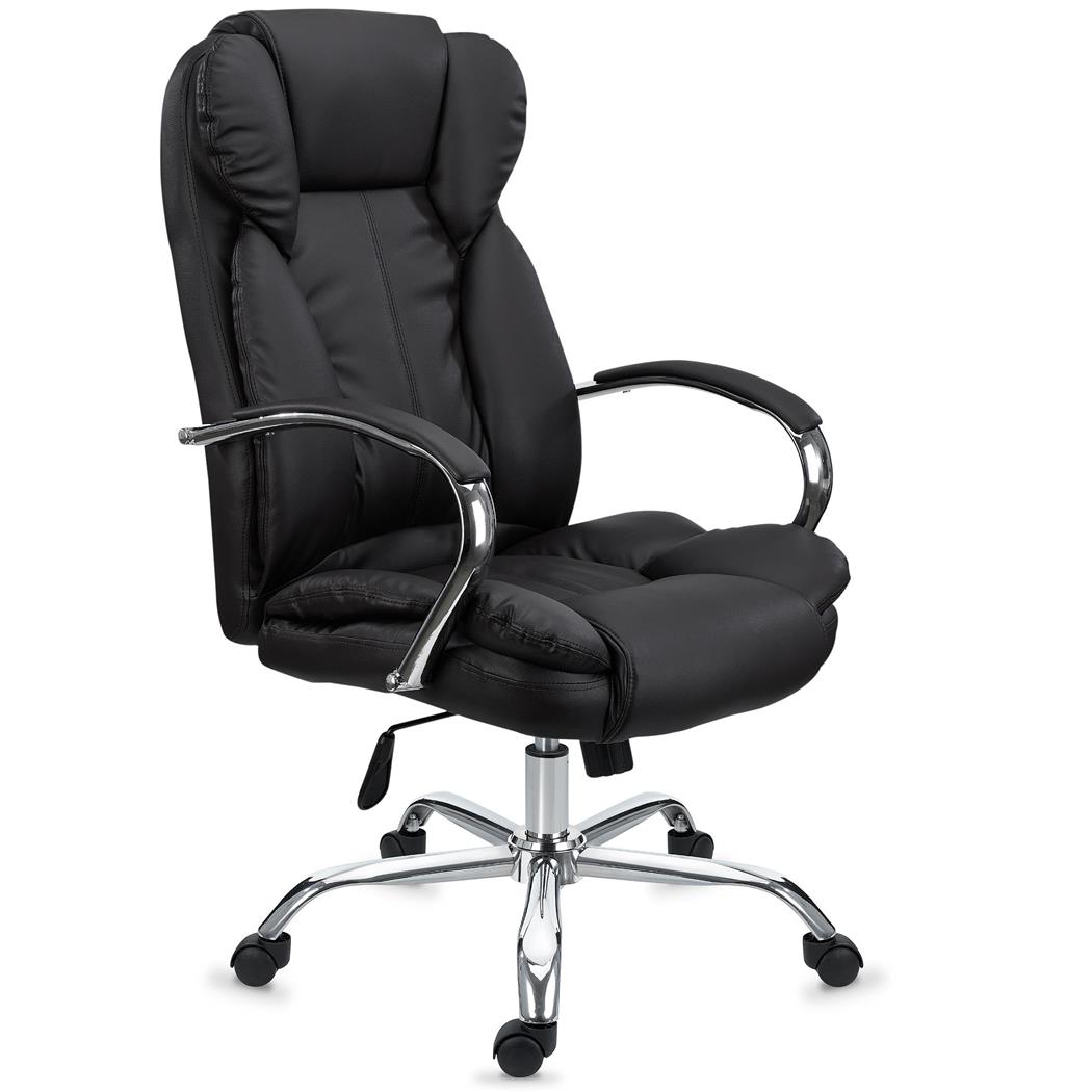 Chefsessel KANSAS, belastbar bis 150kg, hochwertige Qualität, aus Stahl und Leder hergestellt, Farbe Schwarz 