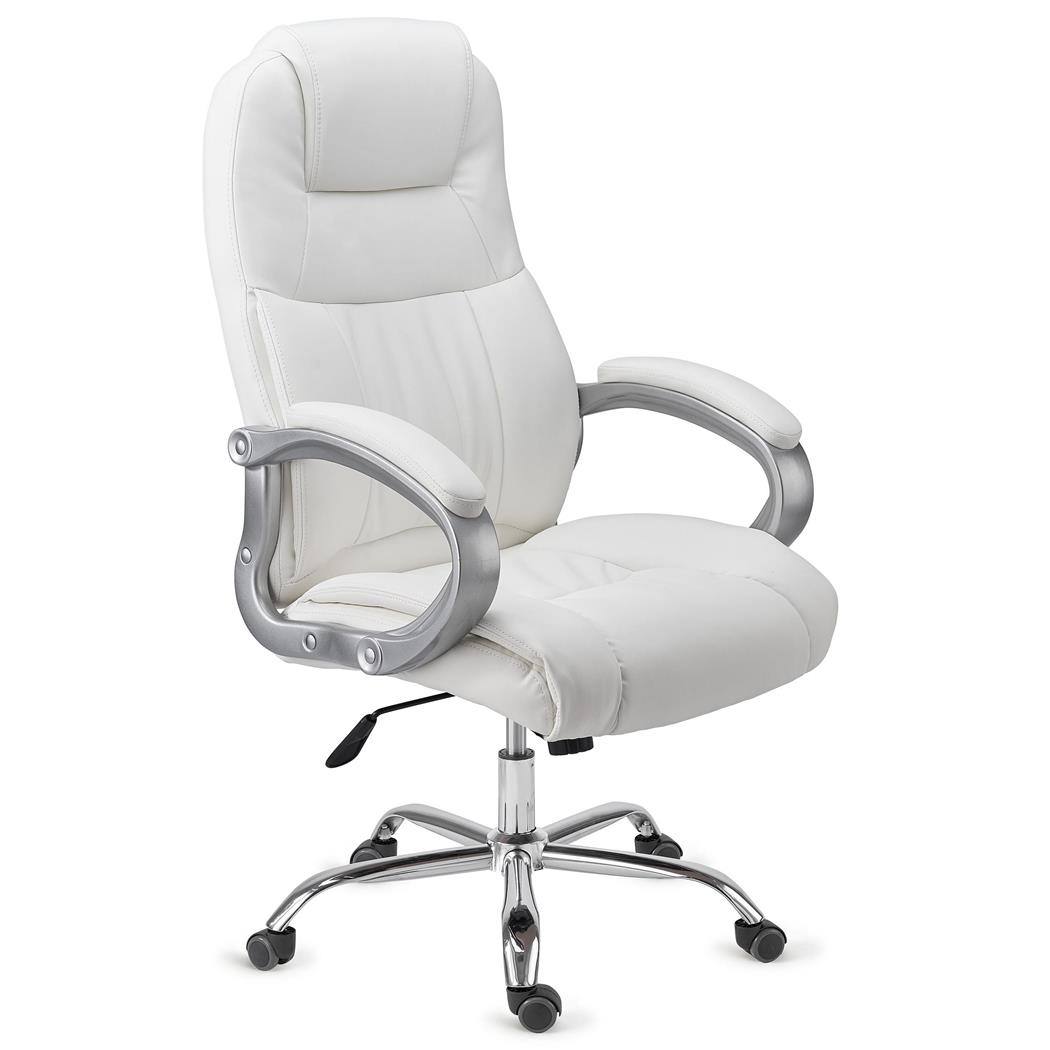 Chefsessel BOSTON LEDER, dicke Polsterung, bis 150 kg belastbar, Stahlgestell, Farbe Weiß