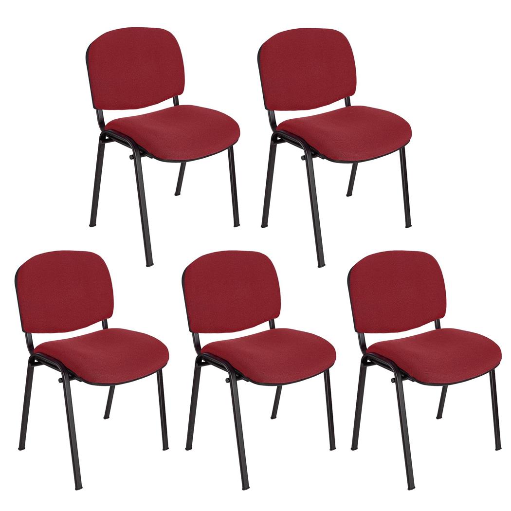 Im 5er-Set: Konferenzstuhl MOBY BASE STOFF mit schwarzen Stuhlbeinen, bequem und praktisch, stapelbar, Farbe Burgund