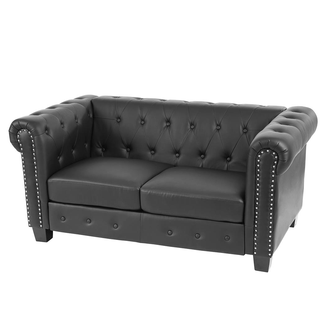 Bürosofa CHESTER, 2-Sitzer, klassisches und elegantes Design, Leder, quadratische Füße, Farbe Schwarz