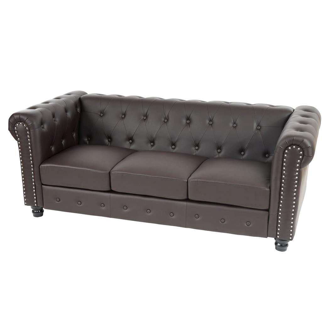 Bürosofa CHESTER, 3-Sitzer, klassisches und elegantes Design, Leder, quadratische Füße, Farbe Braun
