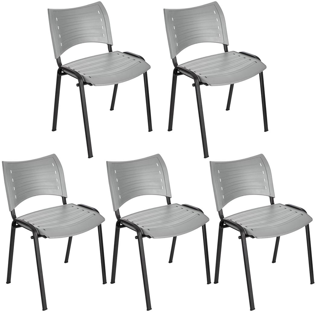 Im 5er-Set: Besucherstuhl ELVA B, stapelbar und sehr praktisch, schwarze Stuhlbeine, Farbe Grau