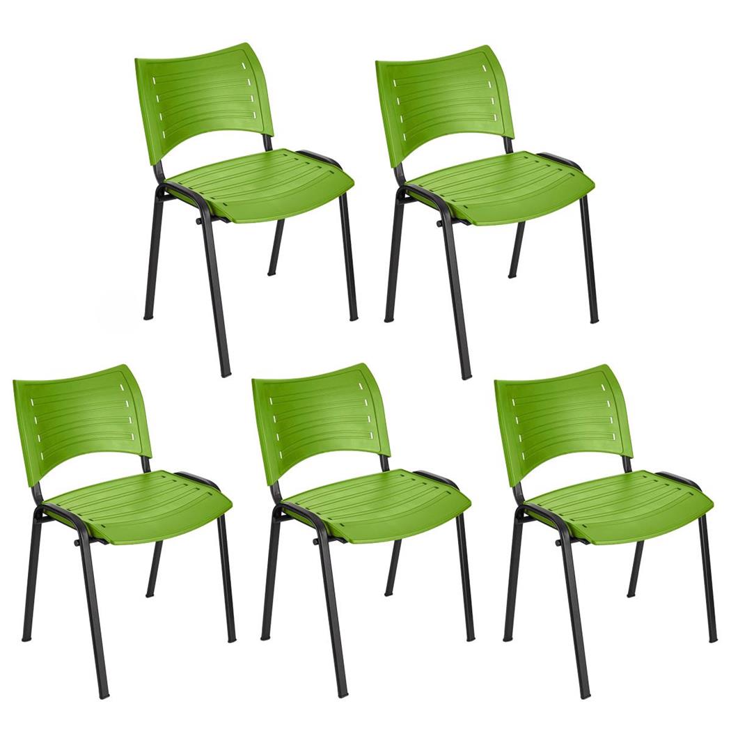 Im 5er-Set: Besucherstuhl ELVA B, stapelbar und sehr praktisch, schwarze Stuhlbeine, Farbe Grün