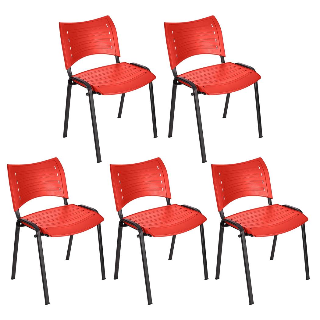 Im 5er-Set: Besucherstuhl ELVA B, stapelbar und sehr praktisch, schwarze Stuhlbeine, Farbe Rot