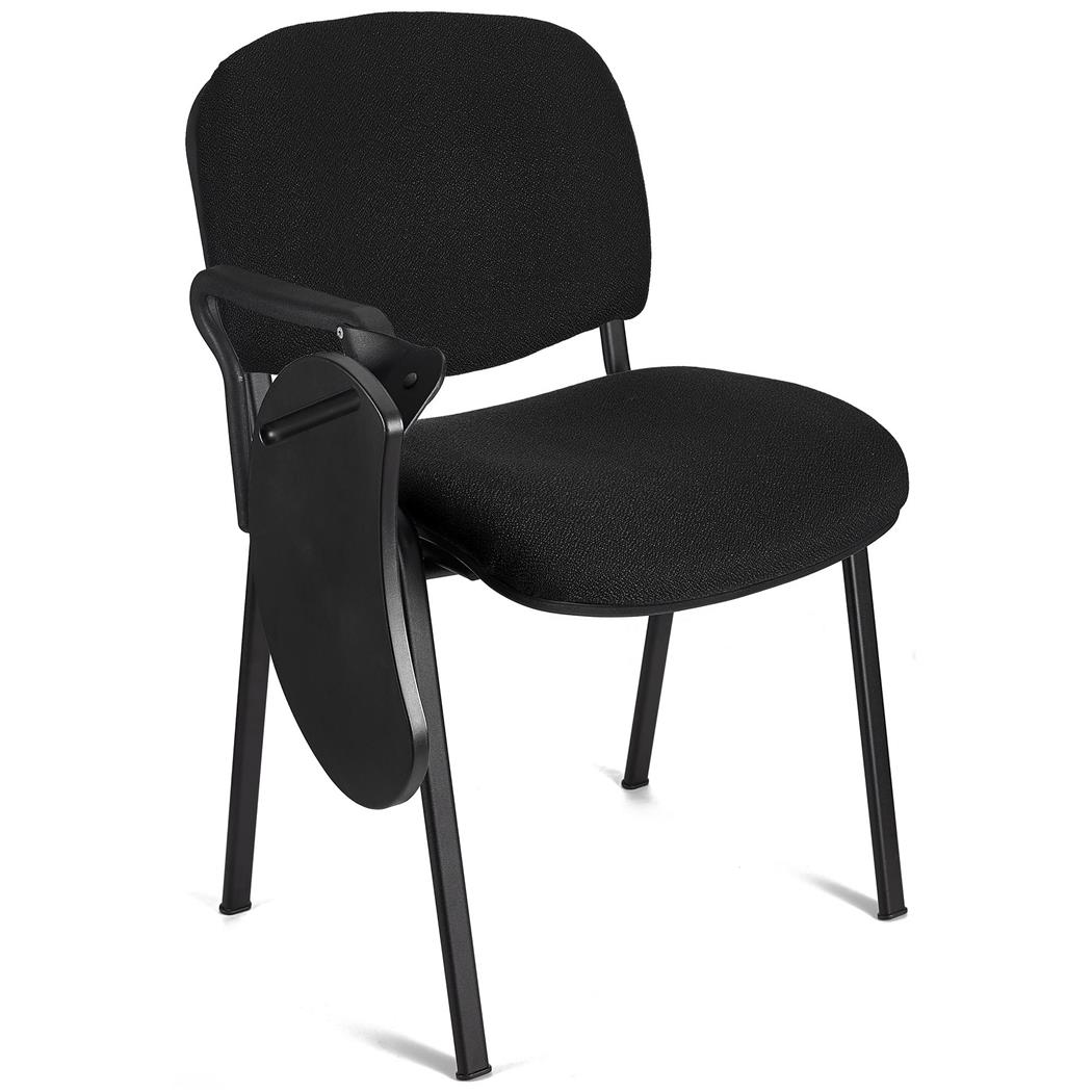 Konferenzstuhl MOBY BASE STOFF mit klappbarem Schreibbrett, stapelbar und praktisch, schwarzes Gestell, Farbe Schwarz