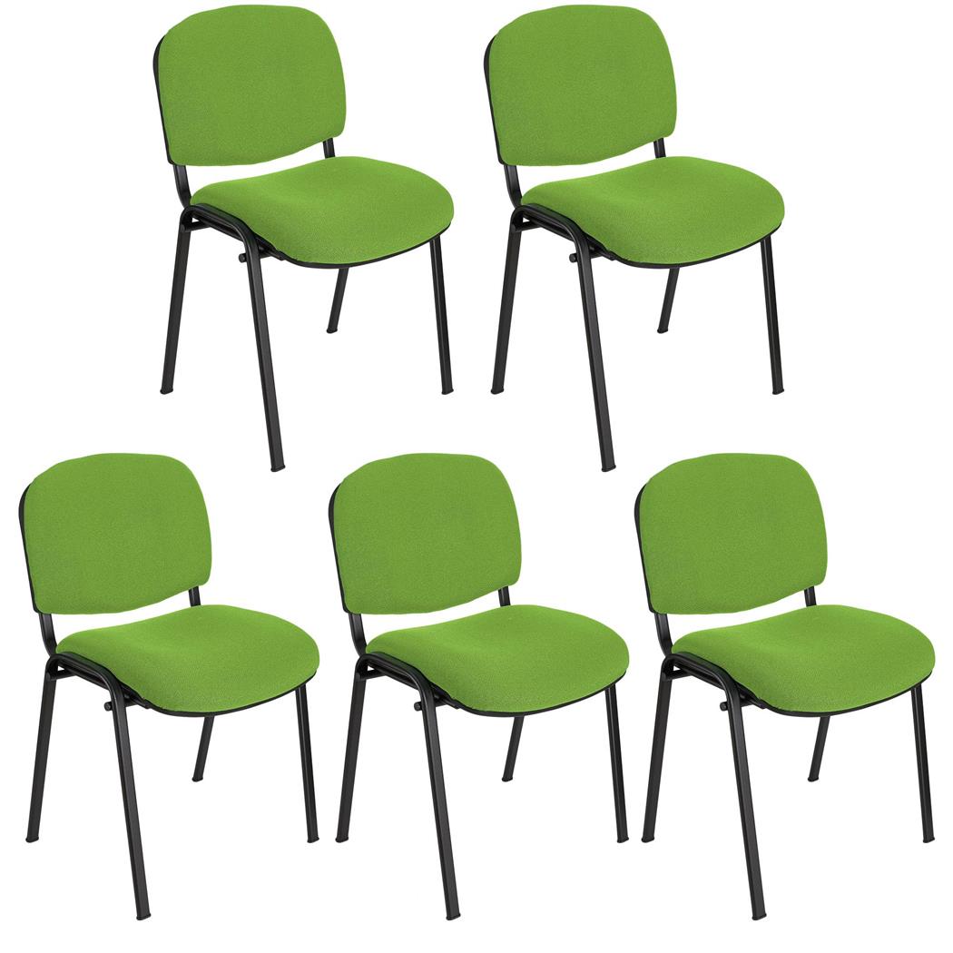Im 5er-Set: Konferenzstuhl MOBY BASE STOFF mit klappbarem Schreibbrett, stapelbar und praktisch, schwarzes Gestell, Farbe Limettengrün
