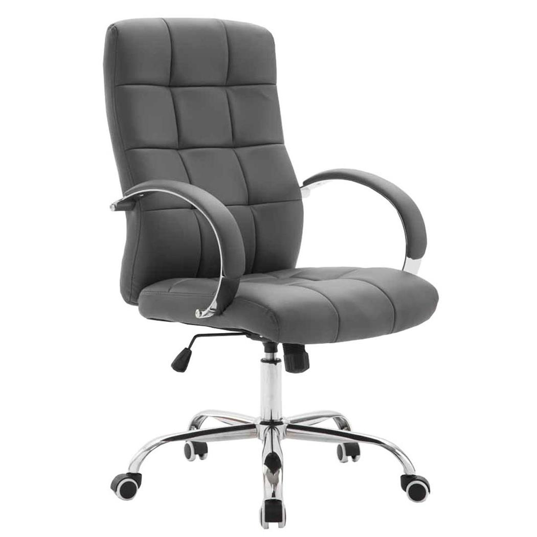 Chefsessel LISSABON, sehr hochwertig, Metallgestell, Lederbezug, Farbe Grau