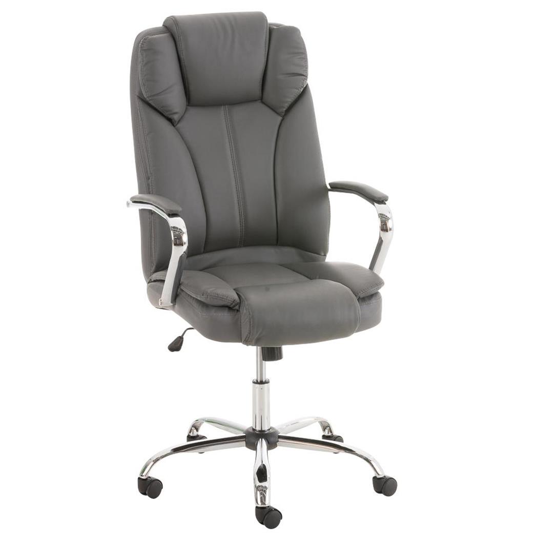 Chefsessel KANSAS, belastbar bis 150kg, hochwertige Qualität, aus Stahl und Leder hergestellt, Farbe Grau