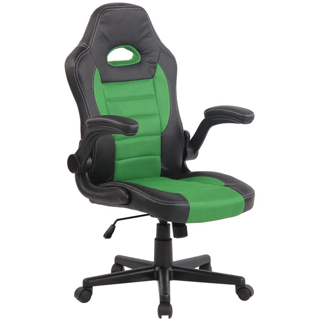 Gamingstuhl LOTUS, klappbare Armlehnen, Leder und atmungsaktiver Netzbezug, Farbe Grün
