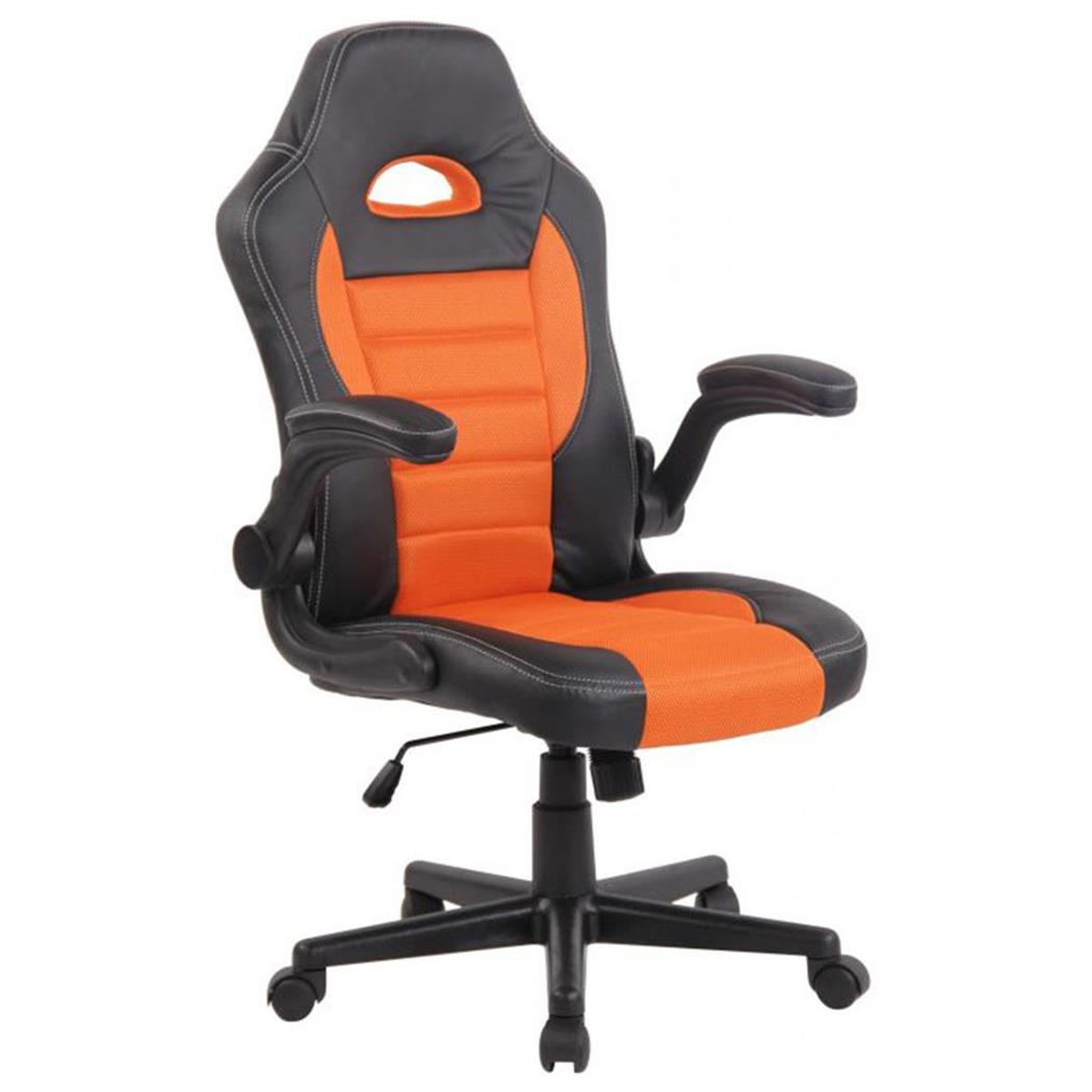 Gamingstuhl LOTUS, klappbare Armlehnen, Leder und atmungsaktiver Netzbezug, Farbe Orange