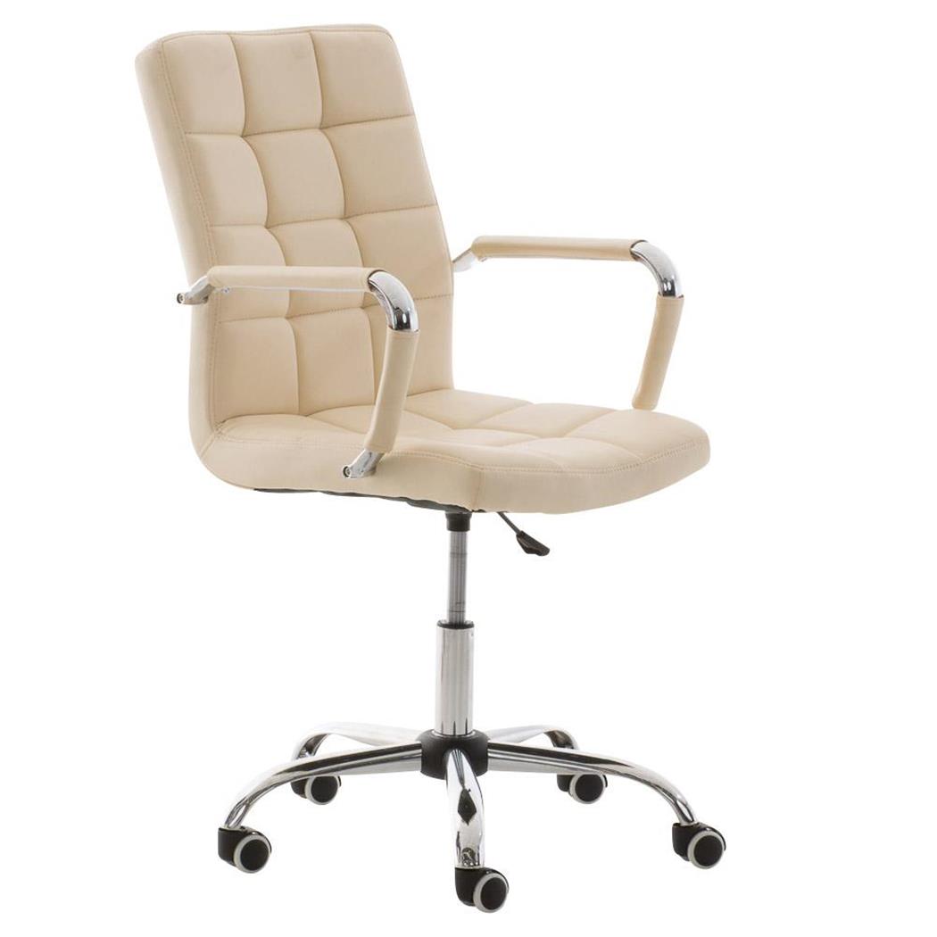 Drehstuhl BRISTOL LEDER, Fußkreuz und Armlehnen aus Metall, Farbe Beige
