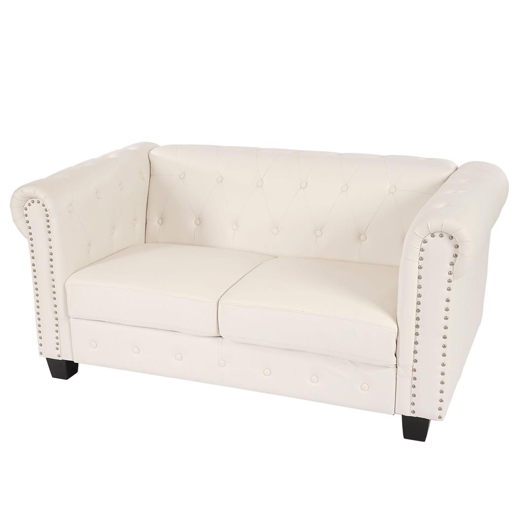 Bürosofa CHESTER, 2-Sitzer, klassisches und elegantes Design, Leder, quadratische Füße, Farbe Weiß