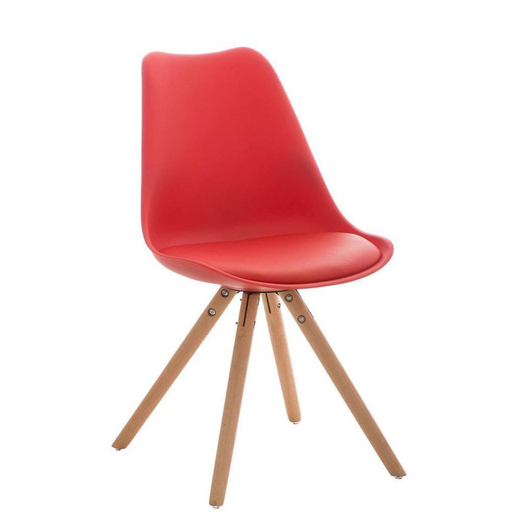 Besucherstuhl ALMA, helle massive Holzstuhlbeine, Sitzbezug aus Kunstleder, Gestell mit Stoffbezug, Farbe Rot
