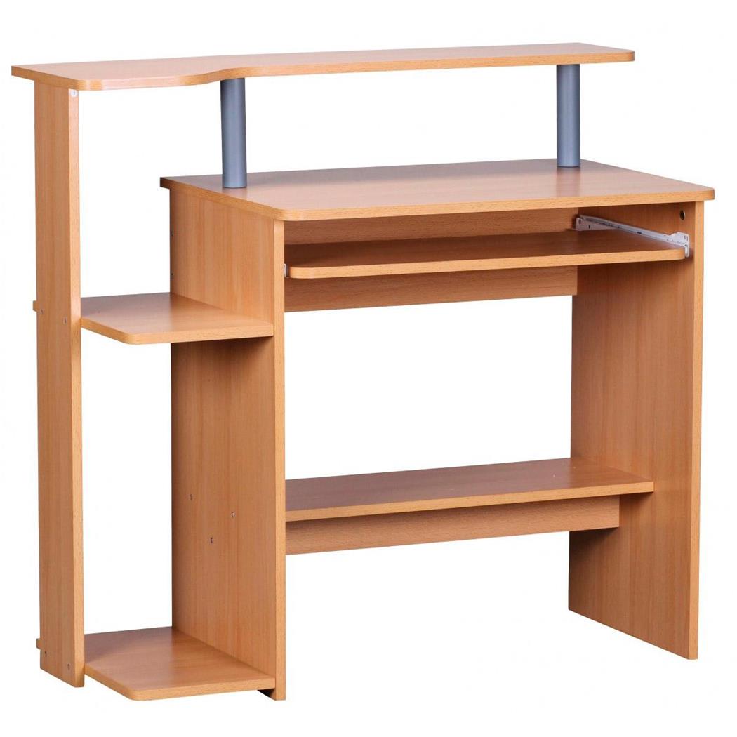 Computertisch COLUMBIA, Tastaturauszug und viele Ablageflächen, Abmessungen  98 x 48 x 90 cm, Farbe Buche