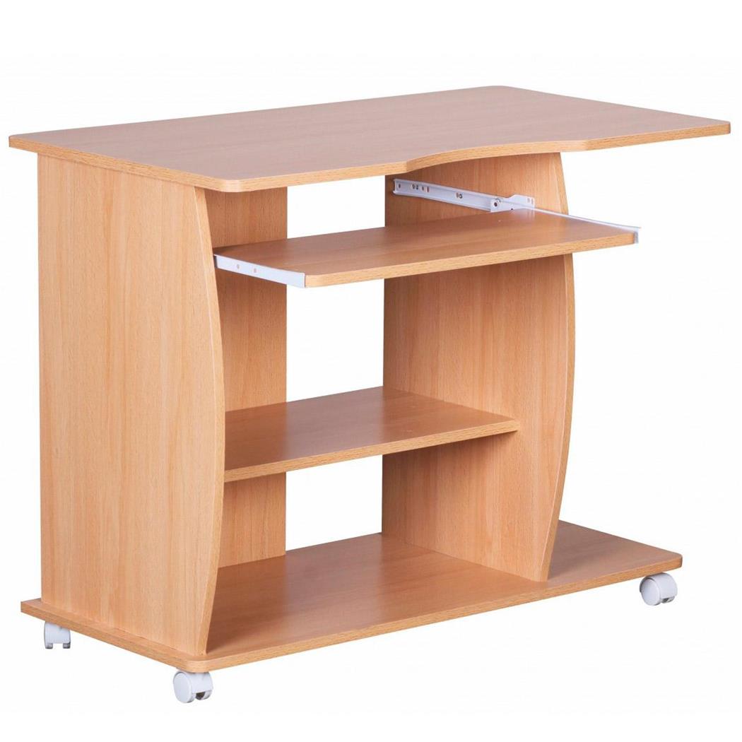 Computertisch DUKE. Aus Holz, mit Rollen und Tastaturauszug, Abmessungen 90 x 50 x71 cm, Farbe Buche