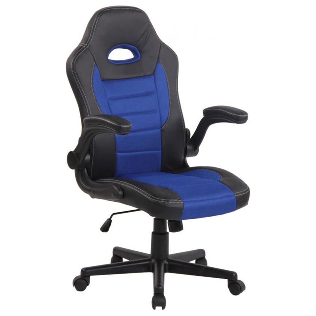 Gamingstuhl LOTUS, klappbare Armlehnen, Leder und atmungsaktiver Netzbezug, Farbe Blau