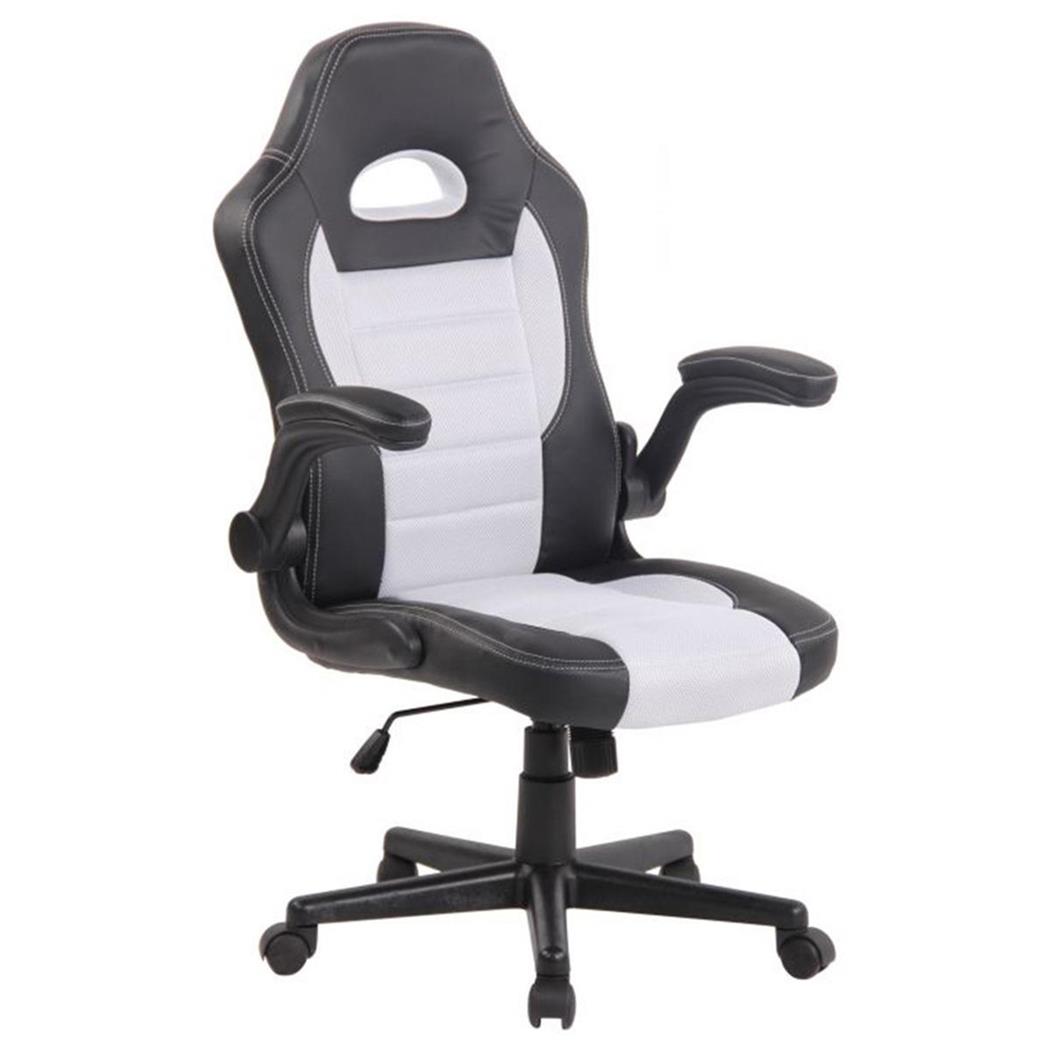 Gamingstuhl LOTUS, klappbare Armlehnen, Leder und atmungsaktiver Netzbezug, Farbe Weiß