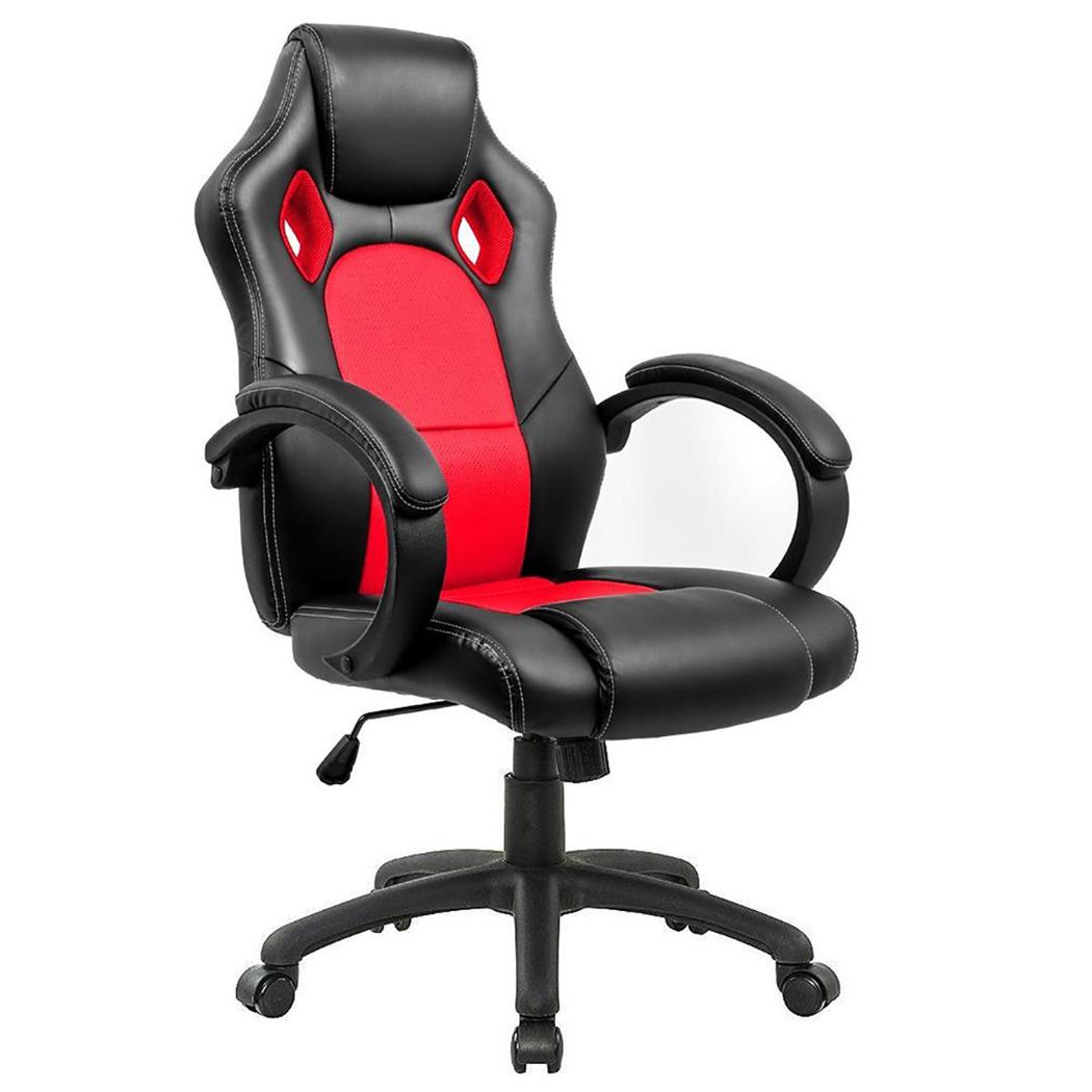 Gamingstuhl MONTMELO, spektakuläres sportliches Design, Leder- und Stoffbezug, Farbe Schwarz / Rot