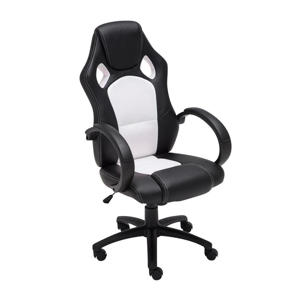 Gamingstuhl MONTMELO, spektakuläres sportliches Design, Leder- und Stoffbezug, Farbe Schwarz / Weiß