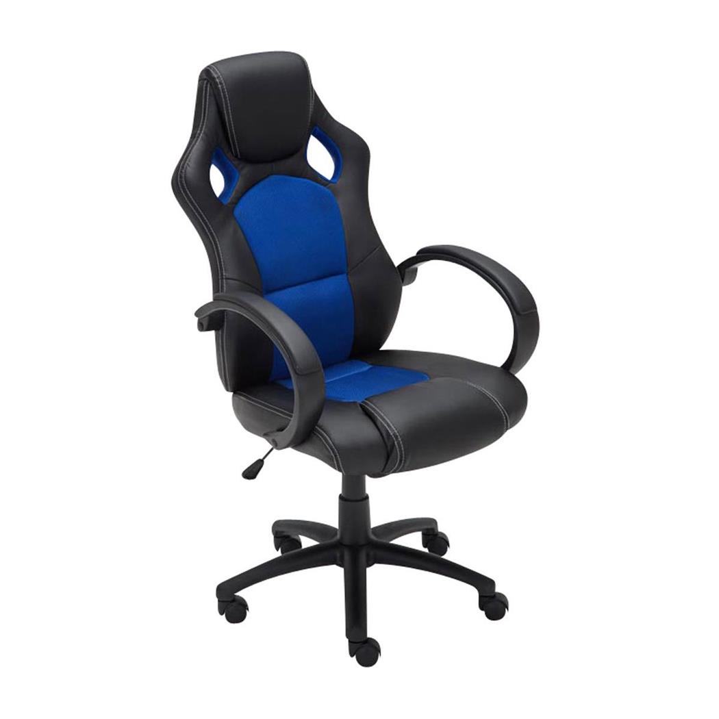 Gamingstuhl MONTMELO, spektakuläres sportliches Design, Leder- und Stoffbezug, Farbe Schwarz / Blau